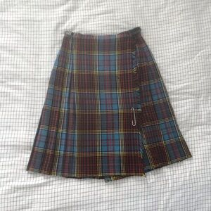 Vintage Wool Tartan Pleated Midi Skirt